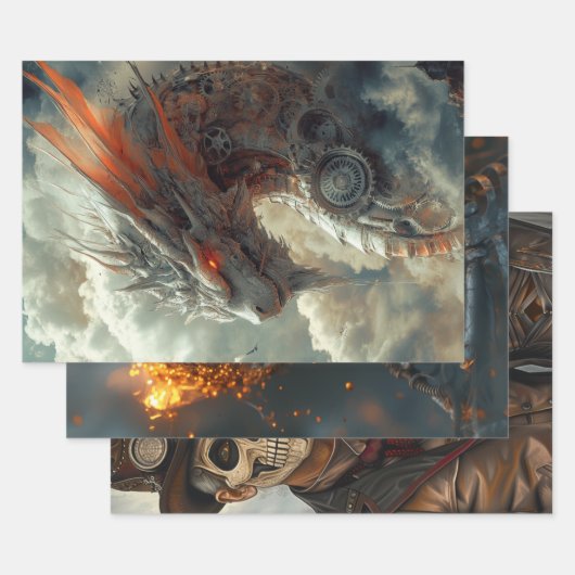Decoupage Steampunk Dragon, Skull & Couple Geschenkpapier Set (Set)
