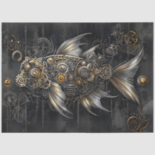 Decoupage Steampunk Fisch Silver Gold Metallic Seidenpapier