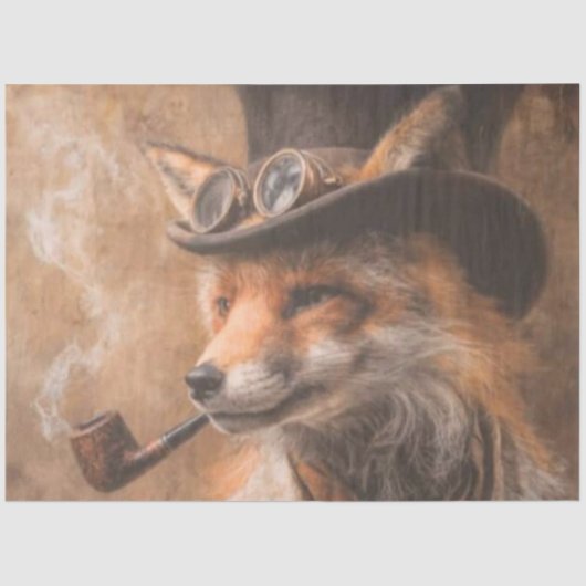 Decoupage Steampunk Fox Portrait Smokin Pipe Seidenpapier (Vorderseite)