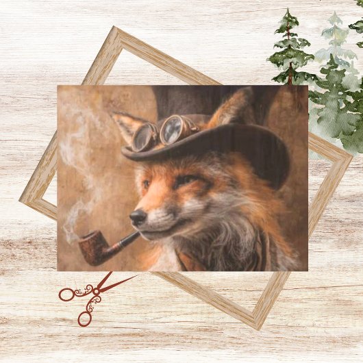 Decoupage Steampunk Fox Portrait Smokin Pipe Seidenpapier