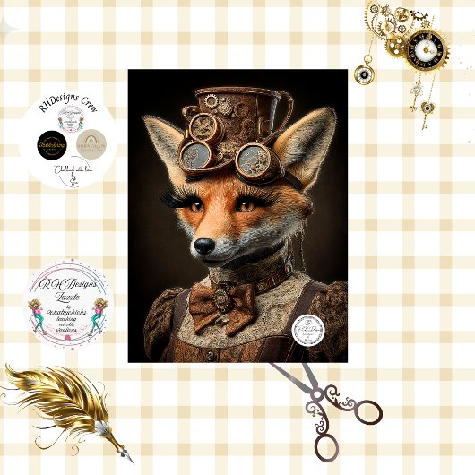 Decoupage Steampunk Französisch-kanadischer Fuchs Seidenpapier