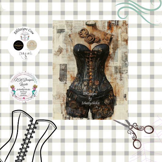 Decoupage Steampunk Gearwork Corset Mannequin Seidenpapier