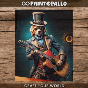 Decoupage - Steampunk Golden Retriever & Gitarre - Seidenpapier