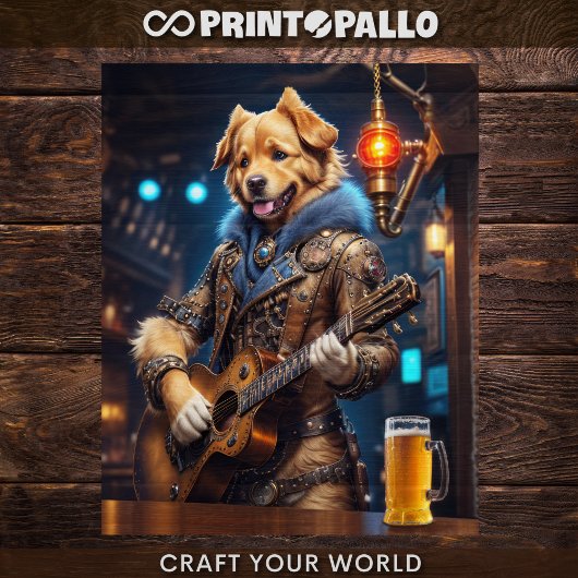 Decoupage - Steampunk Golden Retriever & Gitarre - Seidenpapier