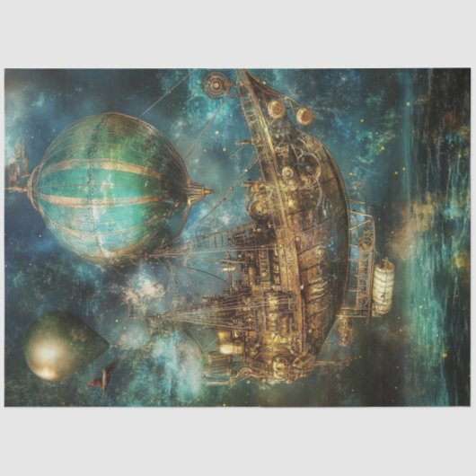 Decoupage Steampunk Heißluftballon Kosmischer Himm Seidenpapier (Vorderseite)