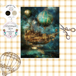 Decoupage Steampunk Heißluftballon Kosmischer Himm Seidenpapier