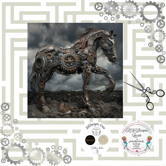 Decoupage Steampunk Horse Ironhoof Seidenpapier