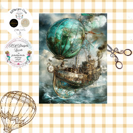 Decoupage Steampunk Hot Air Ballon & Globe Seidenpapier