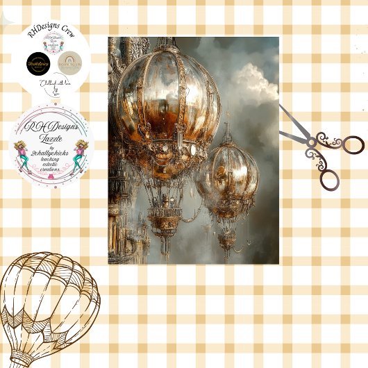 Decoupage Steampunk Hot Air Balloon Mirror beenden Seidenpapier