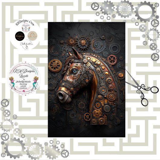 Decoupage Steampunk Iron Horse Seidenpapier