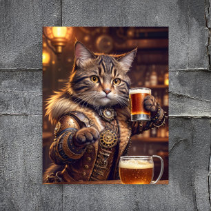 Decoupage - Steampunk-Katze mit Bier -  Seidenpapier