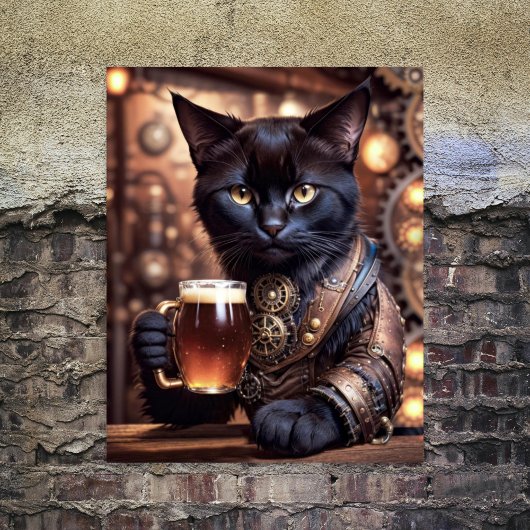 Decoupage - Steampunk-Katze trinkt Bier - Geschenkpapier Set