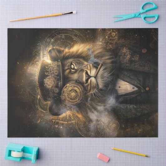 Decoupage Steampunk Lion Intricate Gears Cigar Seidenpapier (Basteln)
