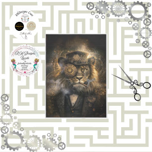 Decoupage Steampunk Lion Intricate Gears Cigar Seidenpapier