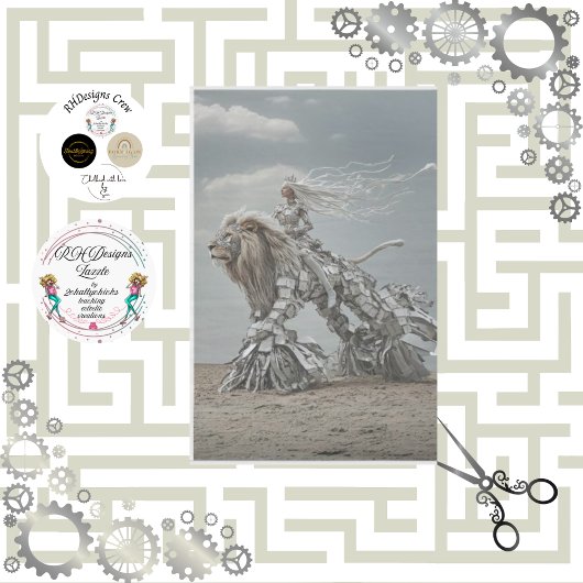 Decoupage Steampunk Lion Lioness Landscape Seidenpapier