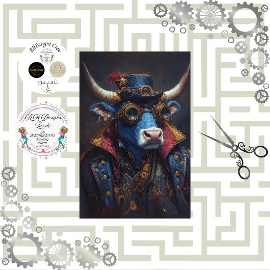 Decoupage Steampunk Mechanical Vintage Bull Seidenpapier