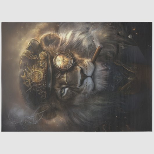 Decoupage Steampunk Mechanischer Monarch Löwe Seidenpapier (Vorderseite)