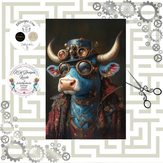 Decoupage Steampunk Mechanischer Vintager Bull Seidenpapier