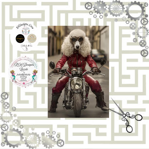 Decoupage Steampunk Motorrad Riding Poodle Seidenpapier