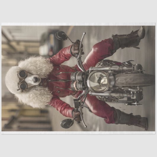 Decoupage Steampunk Motorrad Riding Poodle Seidenpapier (Vorderseite)