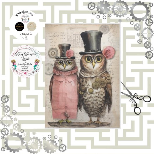 Decoupage Steampunk Mr & Mrs Owl Scrapbooking Seidenpapier