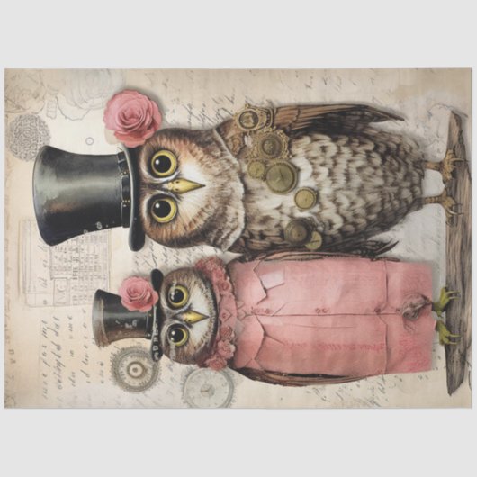 Decoupage Steampunk Mr & Mrs Owl Scrapbooking Seidenpapier (Vorderseite)