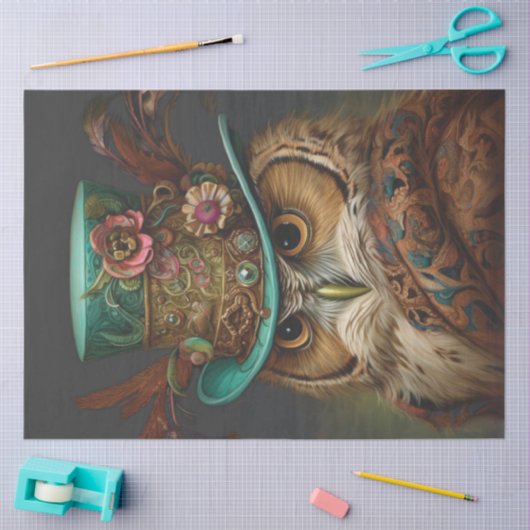 Decoupage Steampunk Owl Aquamarin & Featherhut Seidenpapier (Basteln)