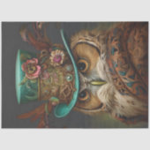 Decoupage Steampunk Owl Aquamarin & Featherhut Seidenpapier (Vorderseite)