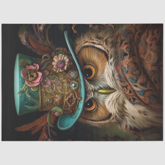 Decoupage Steampunk Owl Dunkler Hintergrund Seidenpapier (Vorderseite)
