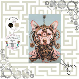 Decoupage Steampunk Pink Hund genannt Pawsworth Seidenpapier
