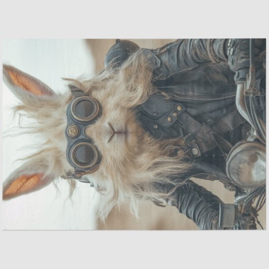 Decoupage Steampunk Rabbit Riding Motorrad Seidenpapier (Vorderseite)