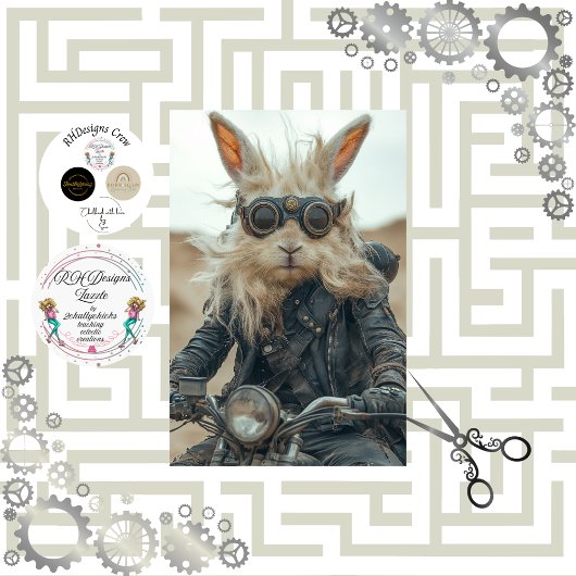 Decoupage Steampunk Rabbit Riding Motorrad Seidenpapier