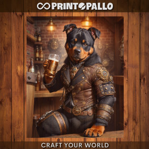 Decoupage - Steampunk Rottweiler Hund und Bier - Seidenpapier