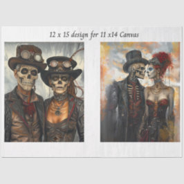 Decoupage Steampunk Skeleton Duo 11x14 Canvas Seidenpapier