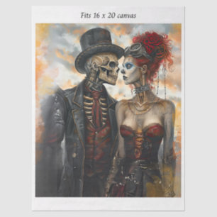 Decoupage-Steampunk-Skelett-Paar 16x20-Leinwand Seidenpapier