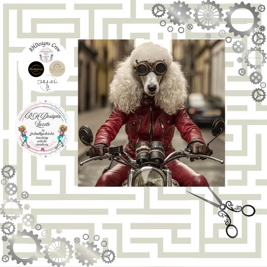 Decoupage Steampunk Standard Poodle Motorrad Seidenpapier