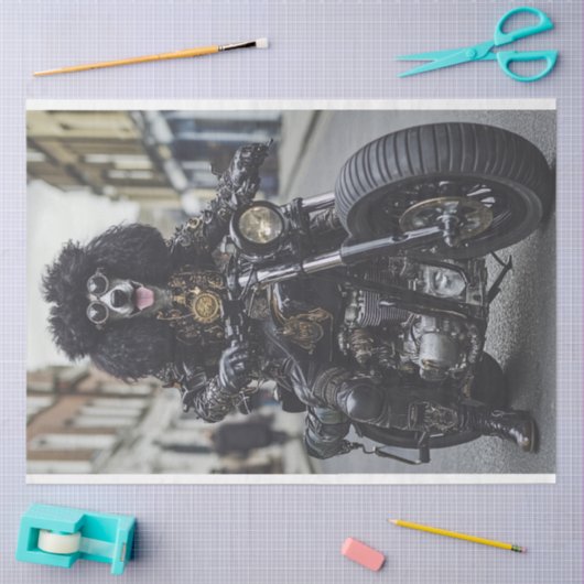 Decoupage Steampunk Standard Poodle Motorradfahrer Seidenpapier (Basteln)