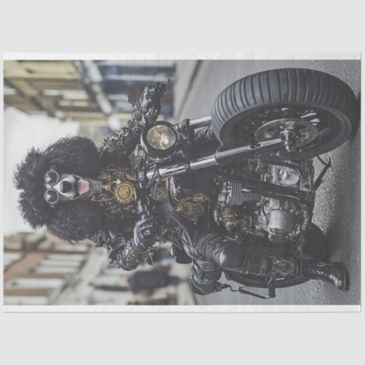 Decoupage Steampunk Standard Poodle Motorradfahrer Seidenpapier (Vorderseite)