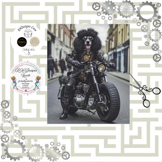 Decoupage Steampunk Standard Poodle Motorradfahrer Seidenpapier