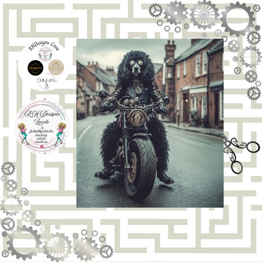 Decoupage Steampunk Standard Poodle Riding Bike Seidenpapier