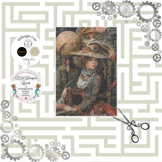 Decoupage Steampunk Traveller Viktorianisch Girl Seidenpapier