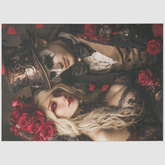 Decoupage Steampunk Valentine Couple in Liebe Seidenpapier (Vorderseite)