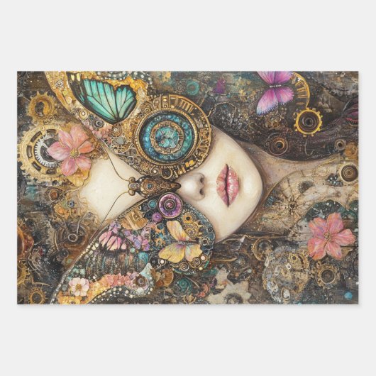 Decoupage Steampunk Viktorianisch Lady Butterfly Geschenkpapier Set (Vorderseite 2)