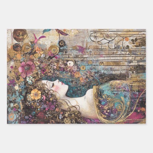 Decoupage Steampunk Viktorianisch Lady Butterfly Geschenkpapier Set (Vorderseite)