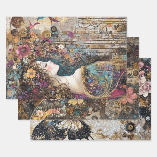 Decoupage Steampunk Viktorianisch Lady Butterfly Geschenkpapier Set (Set)
