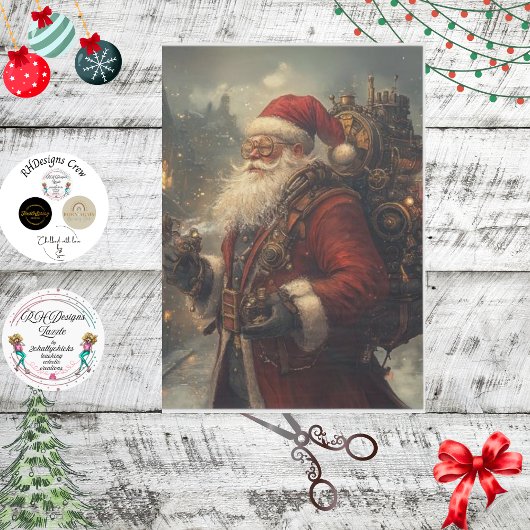 Decoupage Steampunk Vintag Santa Claus Seidenpapier