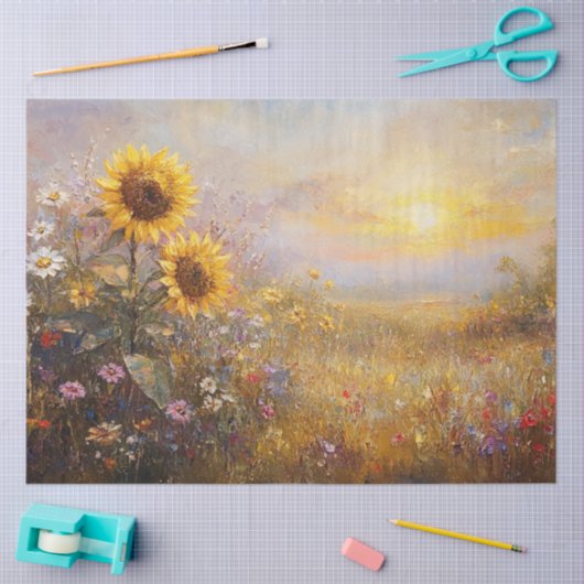 Decoupage Sunflower Field Sunrise oder Sunset Seidenpapier (Basteln)