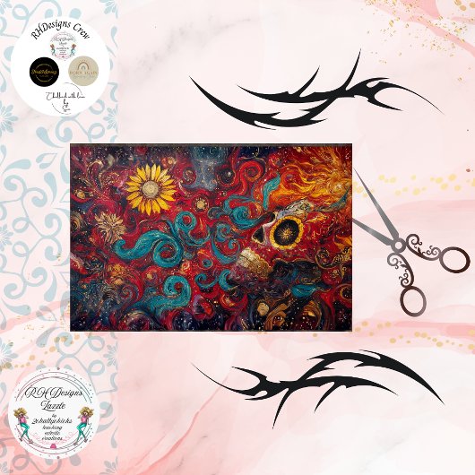 Decoupage Sunflower Gothic Skull Cosmic Art Seidenpapier