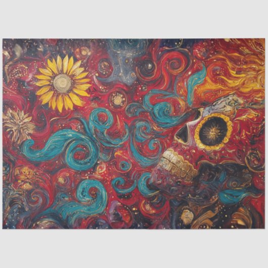 Decoupage Sunflower Gothic Skull Cosmic Art  Seidenpapier (Vorderseite)