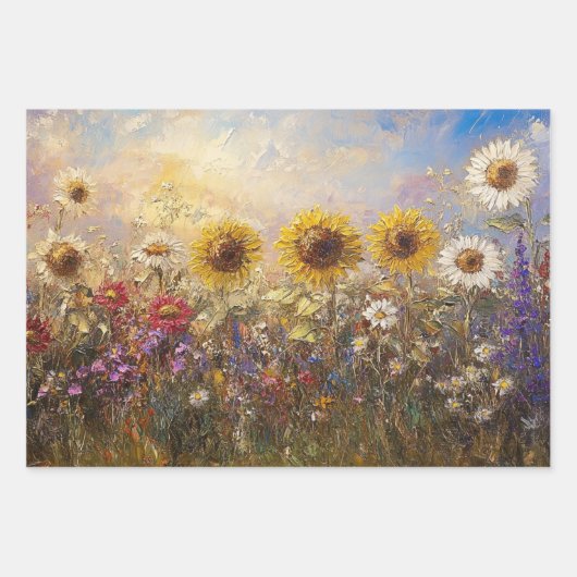 Decoupage Sunflowers Daisies Vibranred Colored Pai Geschenkpapier Set (Vorderseite 3)